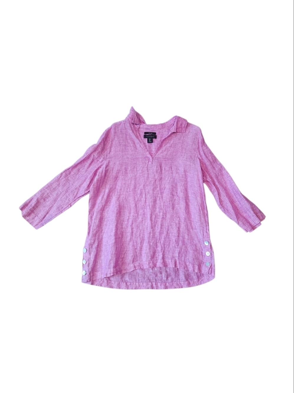 Tahari Light Purple Linen Long-Sleeve Split V-Neck Tunic Womens NEW